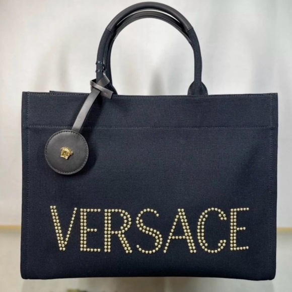 NWT Versace Black and Gold Canvas Large Tote - Picture 2 of 6